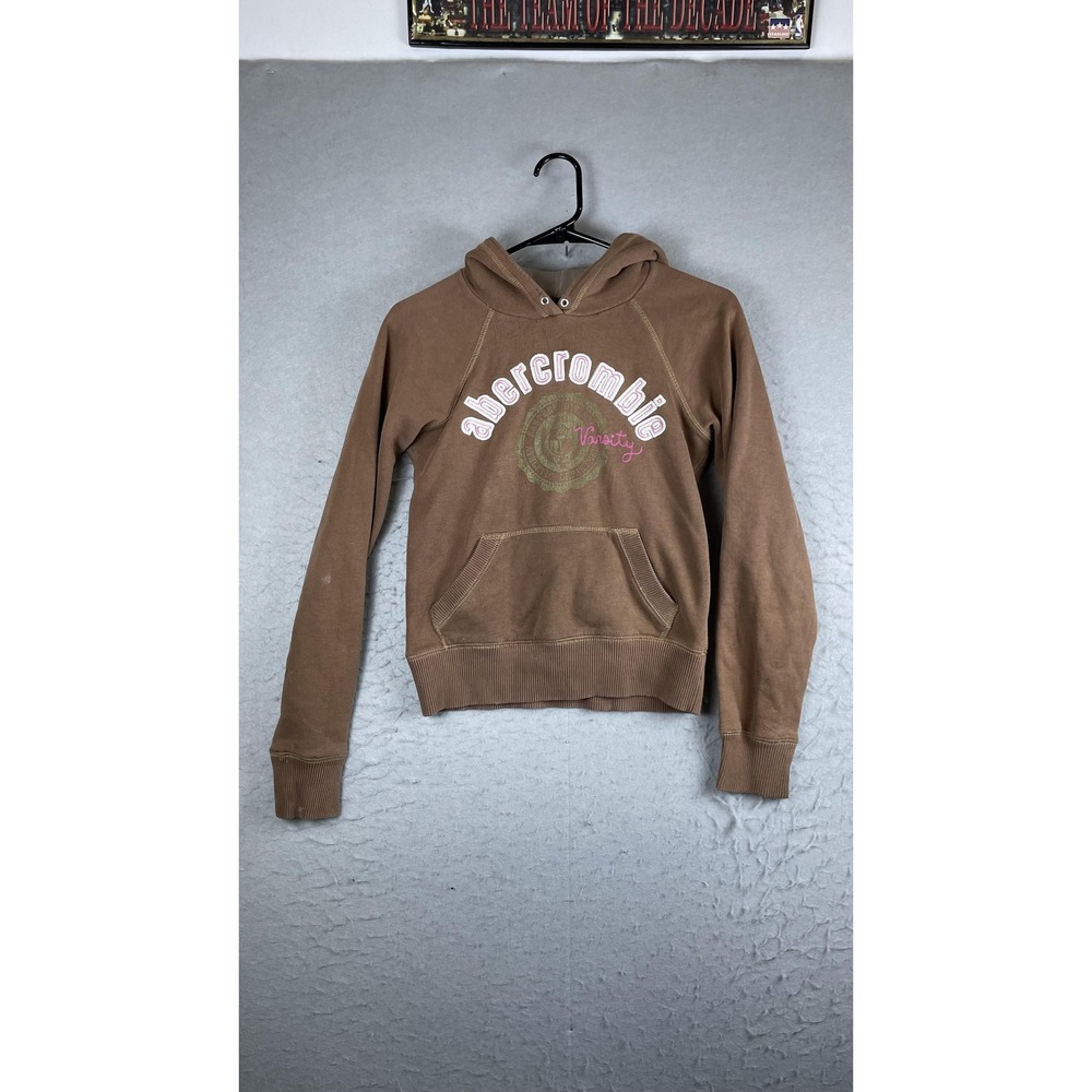Abercrombie Hoodie Womens‎ Medium Brown Varsity Graphic Pullover Fleece Kangaroo